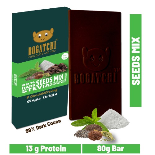 BOGATCHI Stevia Sugarfree Chocolate Bar, Multi Seeds Mix, 80g